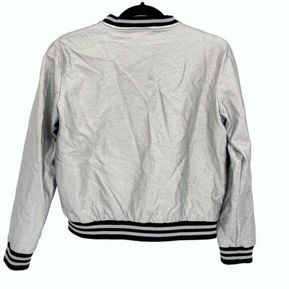 Disney Mickey Mouse Varsity Jacket S Bomber Full Zip Embroidery Silver Metallic - Picture 2 of 9